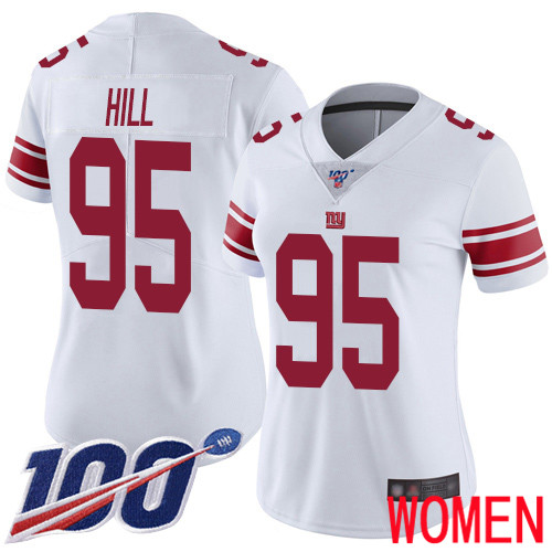 Women New York Giants 95 B.J. Hill White Vapor Untouchable Limited Player 100th Season Football NFL Jersey